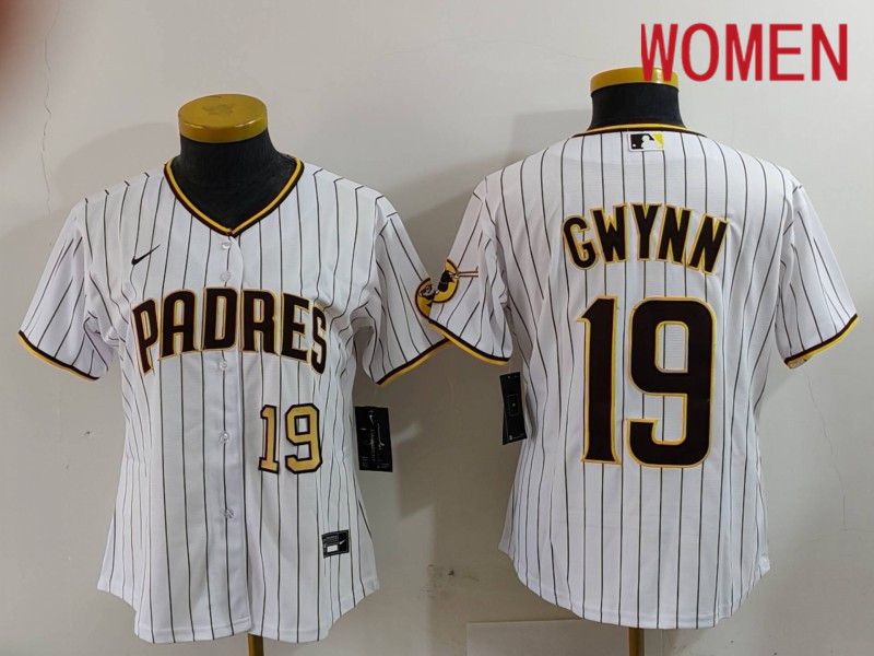 Women San Diego Padres #19 Gwynn White Stripe Game 2024 Nike MLB Jersey style 2